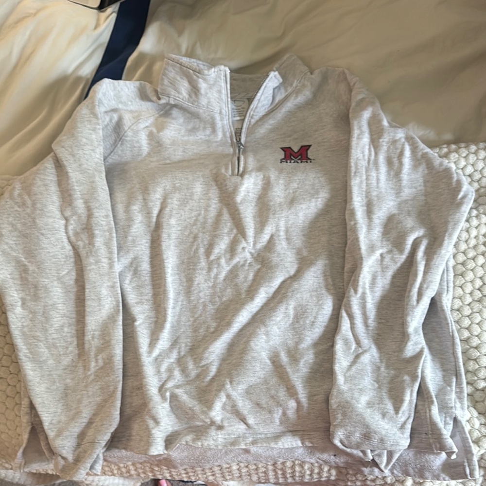 Miami University Gray Quarter-Zip Pullover with Red Logo